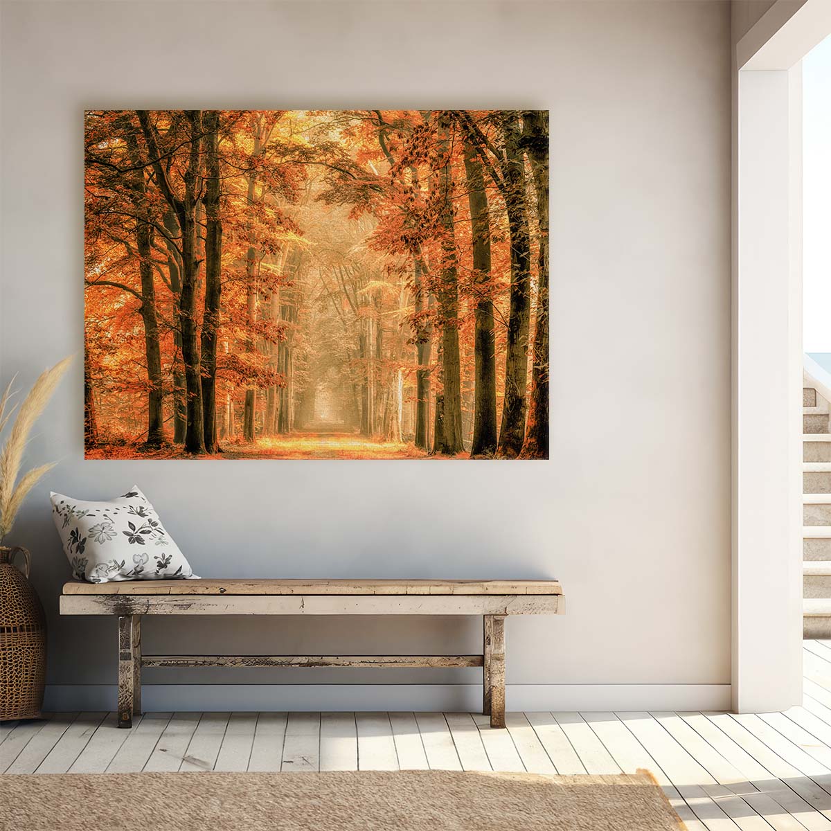 Majestic Autumn Forest Pathway - Golden Foliage Photography Wall Art