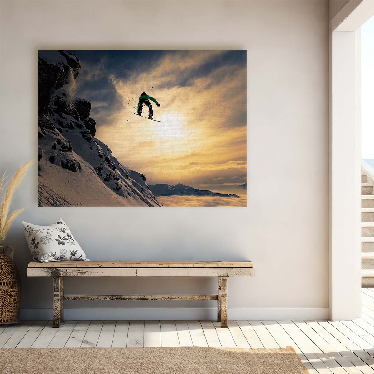 Sunset Snowboarding Adventure Extreme Winter Sports Photography Wall Art