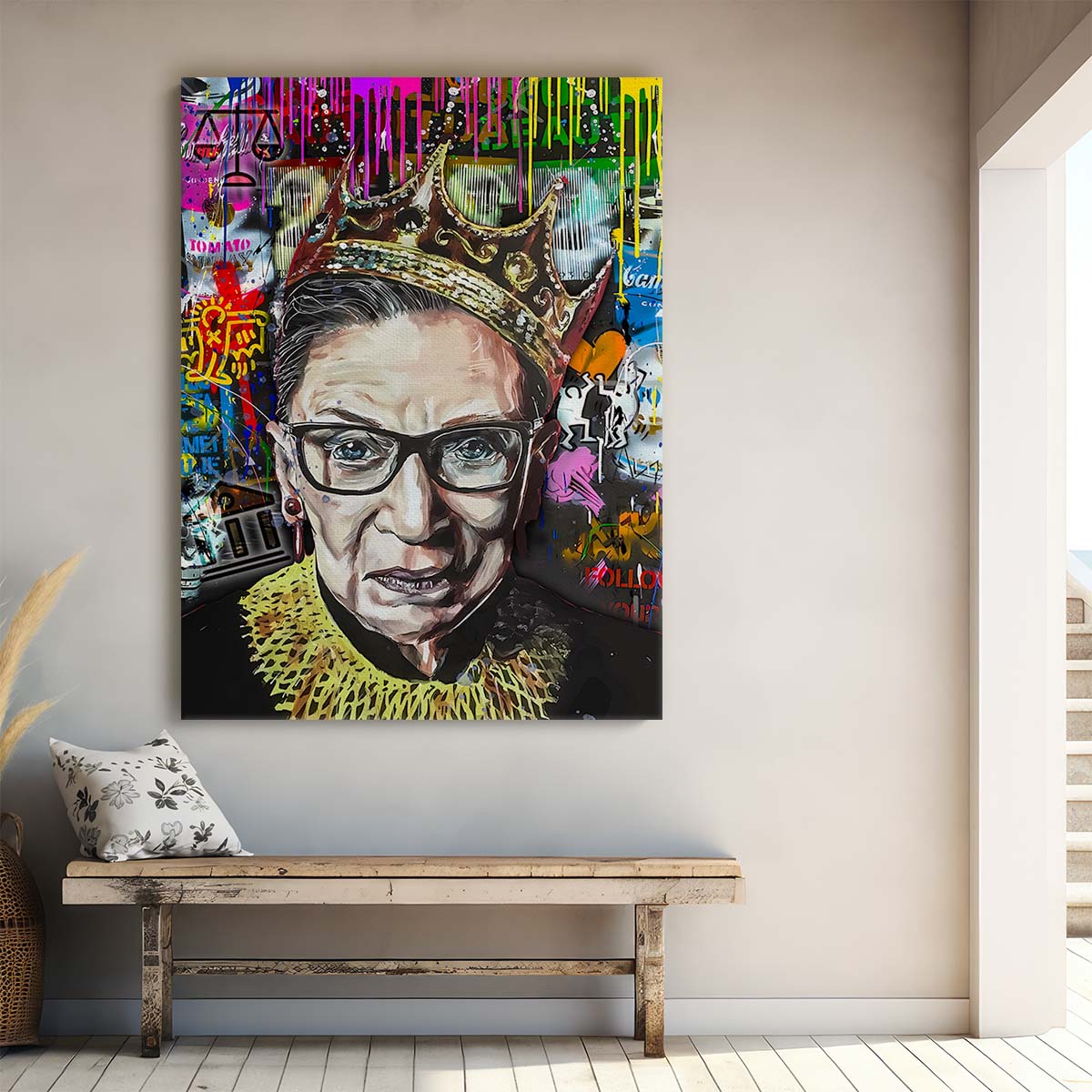 Supreme Court Justice Ruth Bader Ginsburg Portrait Graffiti Wall Art by Luxuriance Designs. Made in USA.
