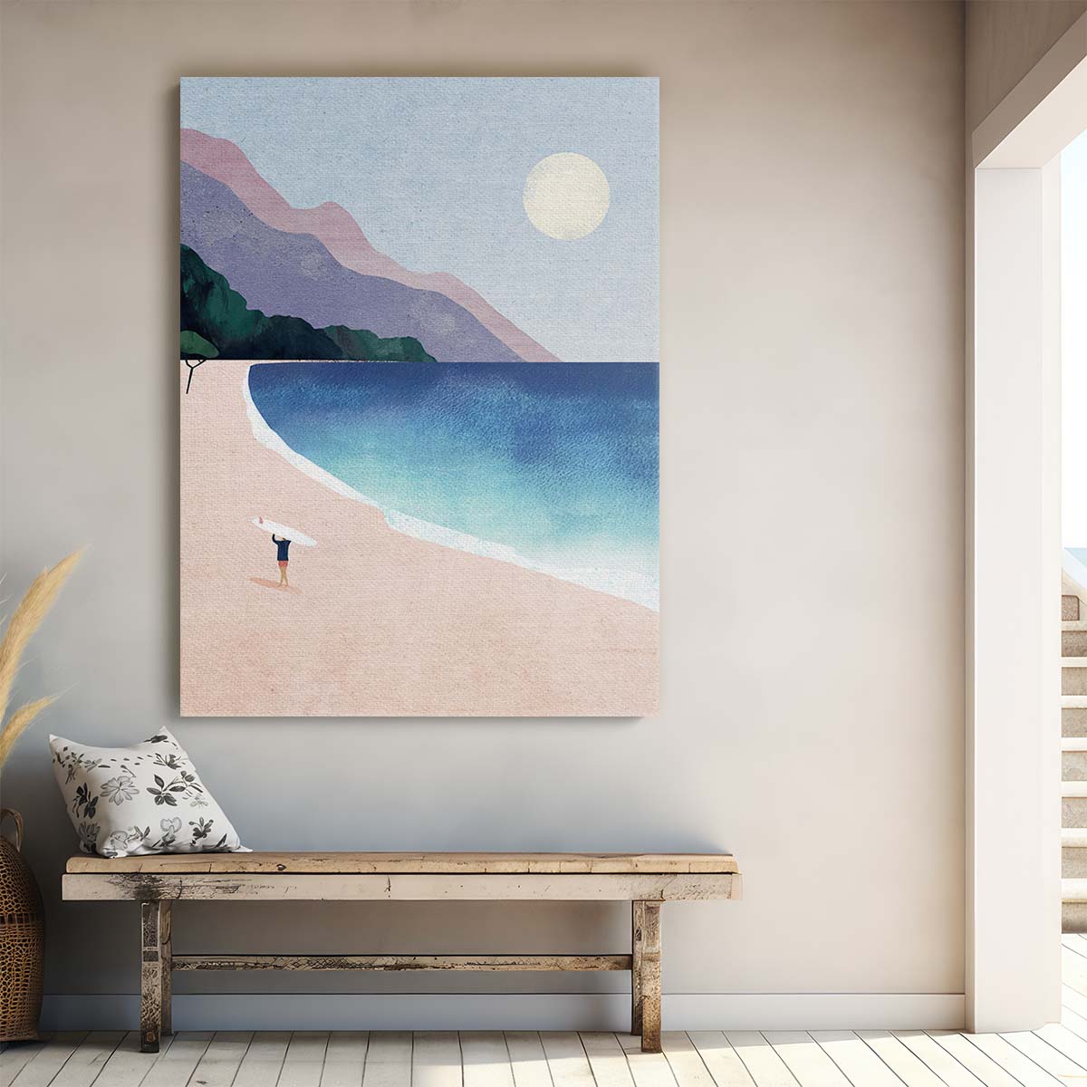 Hawaiian Surf Beach Illustration, Colorful Coastal Seascape Artwork by Luxuriance Designs, made in USA