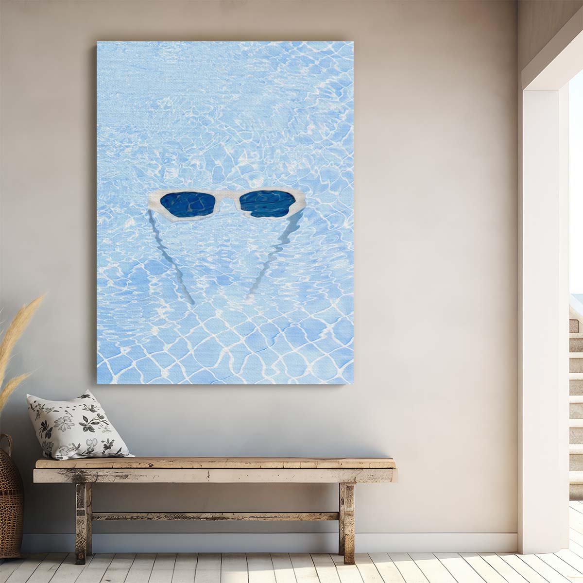 Blue Pool Water, Floating Sunglasses Summer Vacation Photography by Luxuriance Designs, made in USA