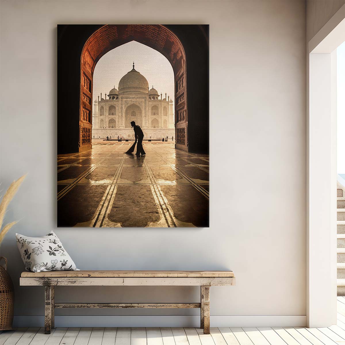 Dawn Cleaning at Taj Mahal - Iconic Indian Architecture Photography Art by Luxuriance Designs, made in USA