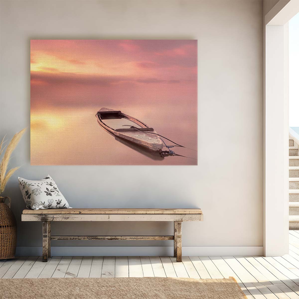 Sunrise Seascape Abandoned Boat in Tarragona Wall Art by Luxuriance Designs. Made in USA.