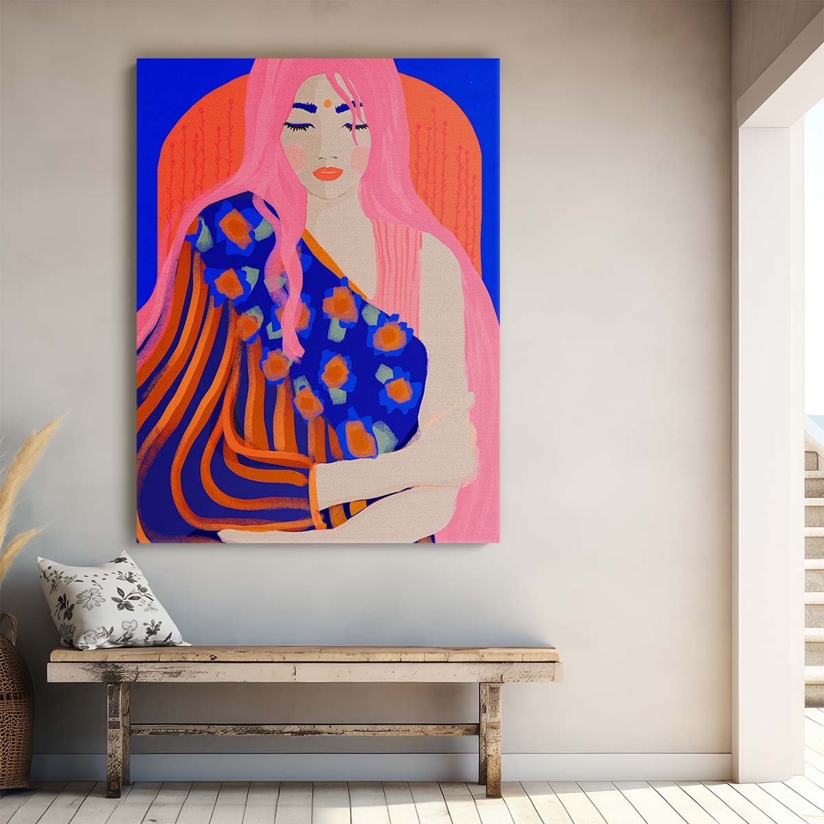 Colorful Yoga Woman Portrait Illustration by Treechild - Figurative Art by Luxuriance Designs, made in USA