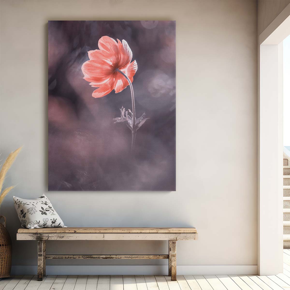 Macro Photography Blossoming Red Anemone Floral Bokeh Wall Art by Luxuriance Designs, made in USA