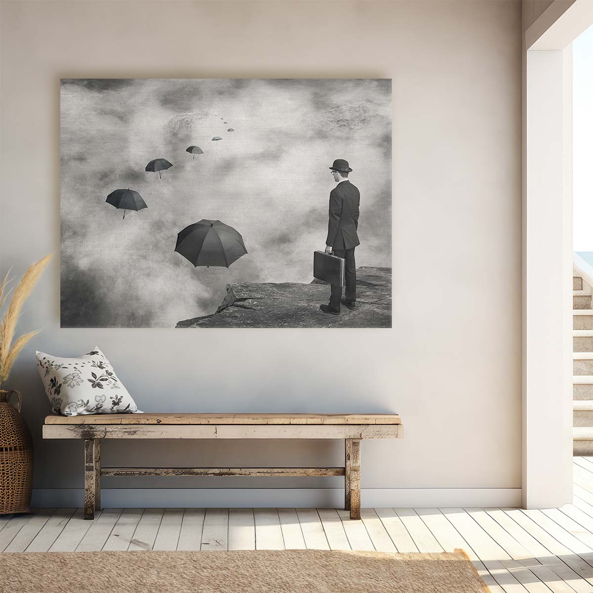 Surreal Businessman's Cliffside Decision Wall Art by Luxuriance Designs. Made in USA.