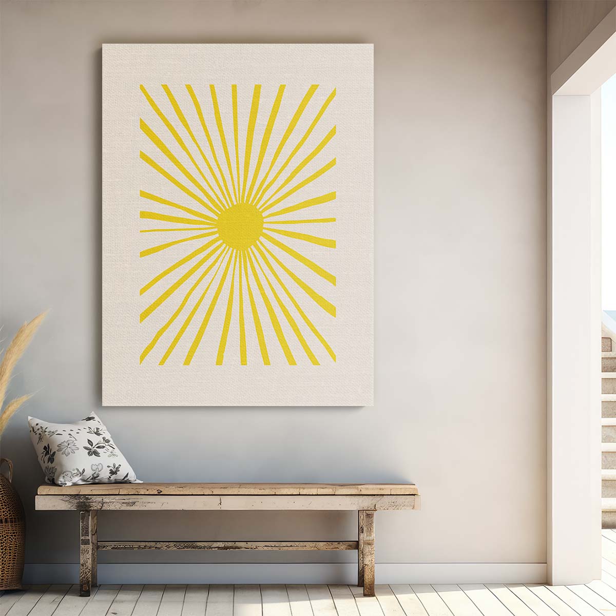 Mid-Century Sun Illustration, Sunny Yellow Sky Geometric Wall Art by Luxuriance Designs, made in USA