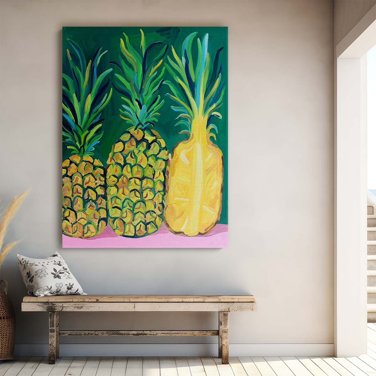 Colorful Pineapple Fruit Illustration for Kitchen Wall Art by Luxuriance Designs, made in USA