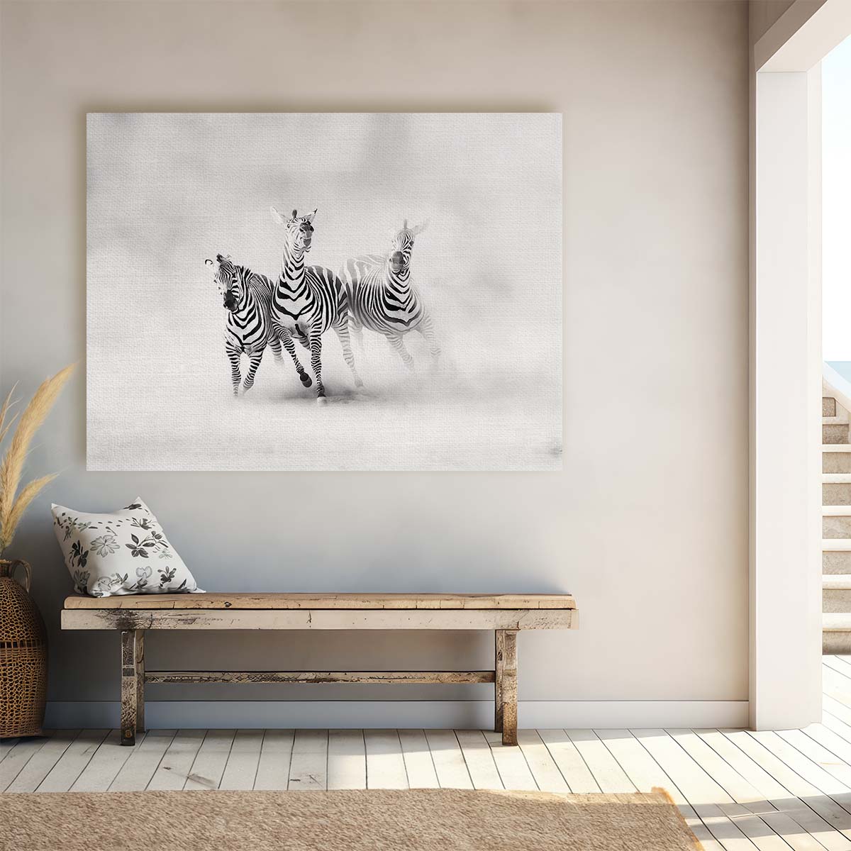 Speeding Zebras Trio in Misty Haze Wall Art by Luxuriance Designs. Made in USA.