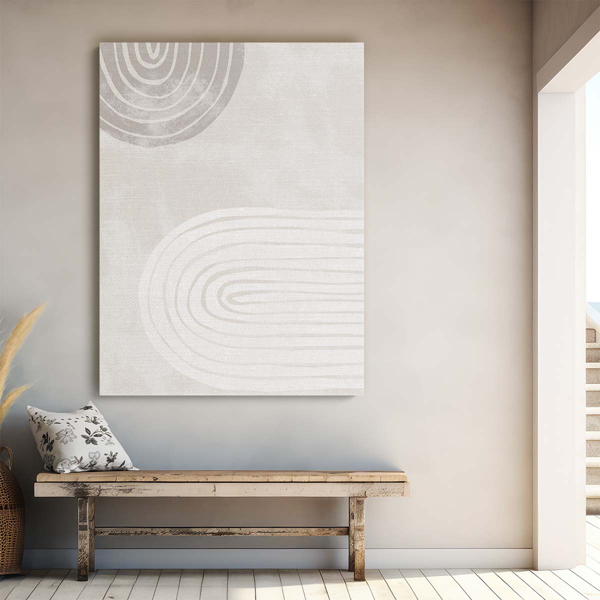 Abstract Geometric Illustration - Symmetrical Arches in Beige & Gray by Luxuriance Designs, made in USA
