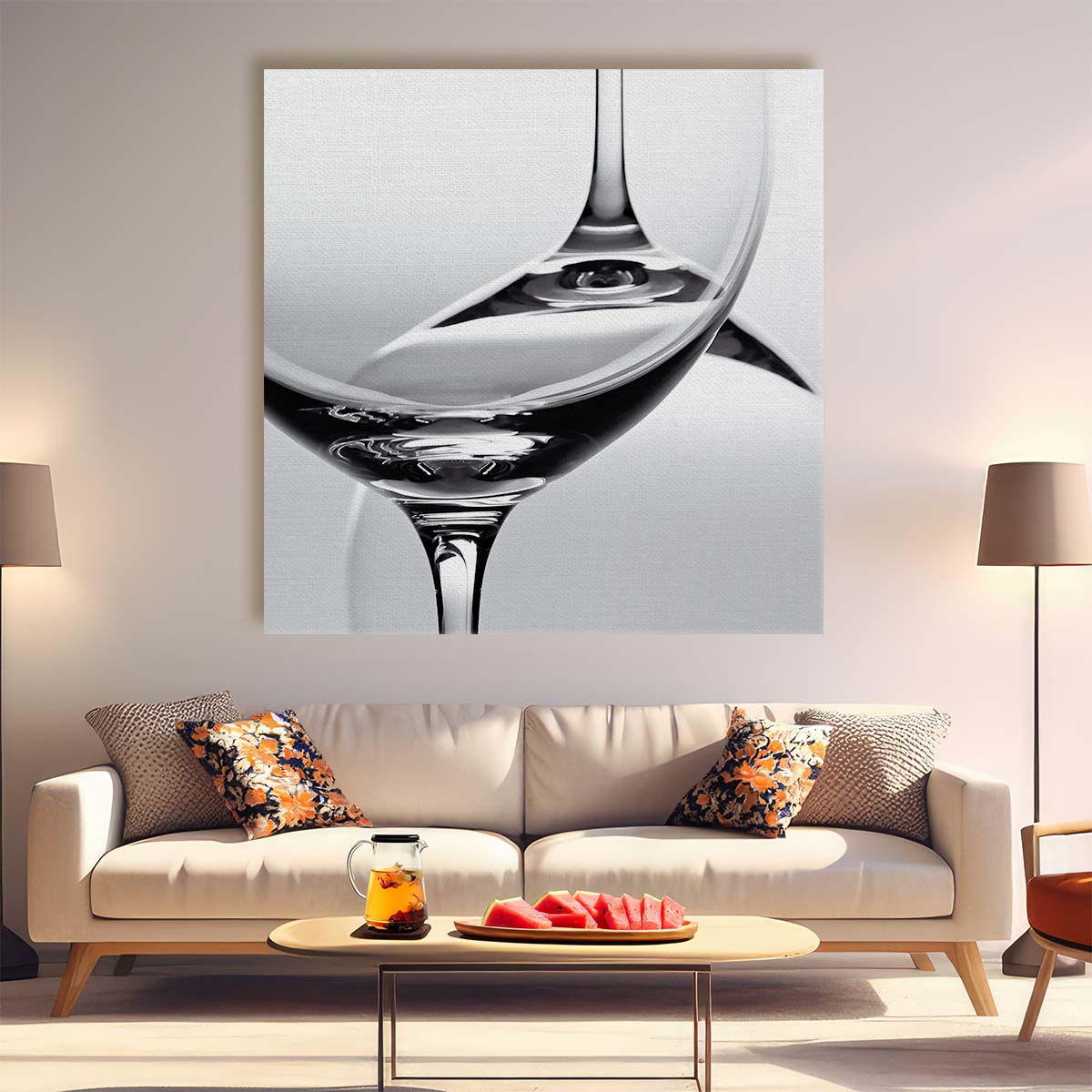 Monochrome Photography Duo of Abstract Wine Glasses Wall Art by Luxuriance Designs. Made in USA.