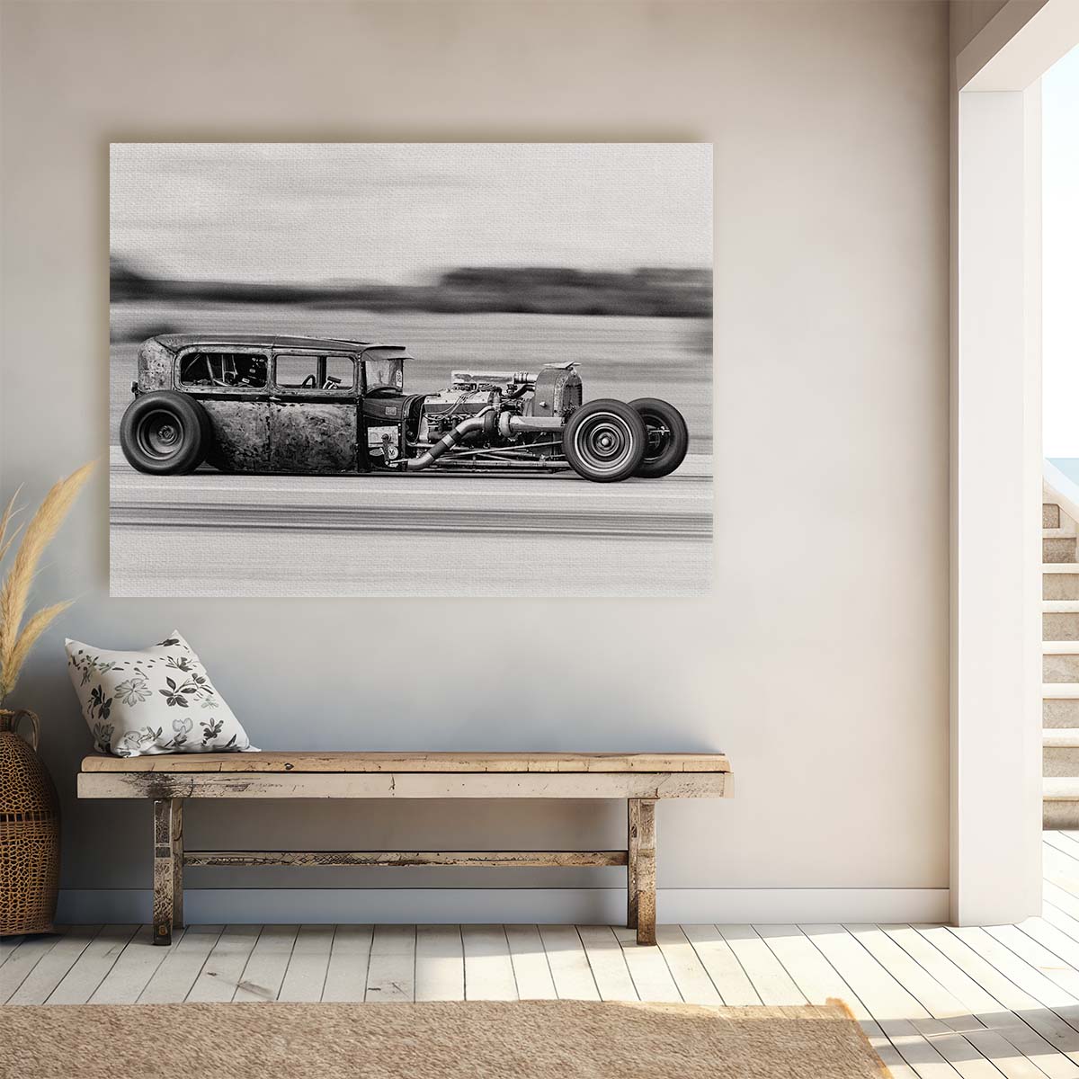 Classic Hot Rod Speed Rush Monochrome Wall Art by Luxuriance Designs. Made in USA.