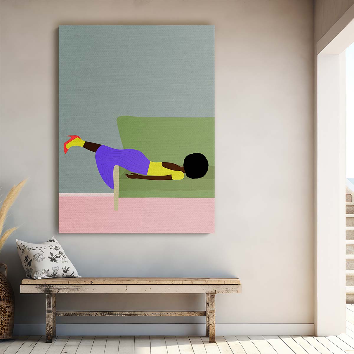 Black Woman Resting on Sofa Illustration, Fashionable Wall Art by Luxuriance Designs, made in USA