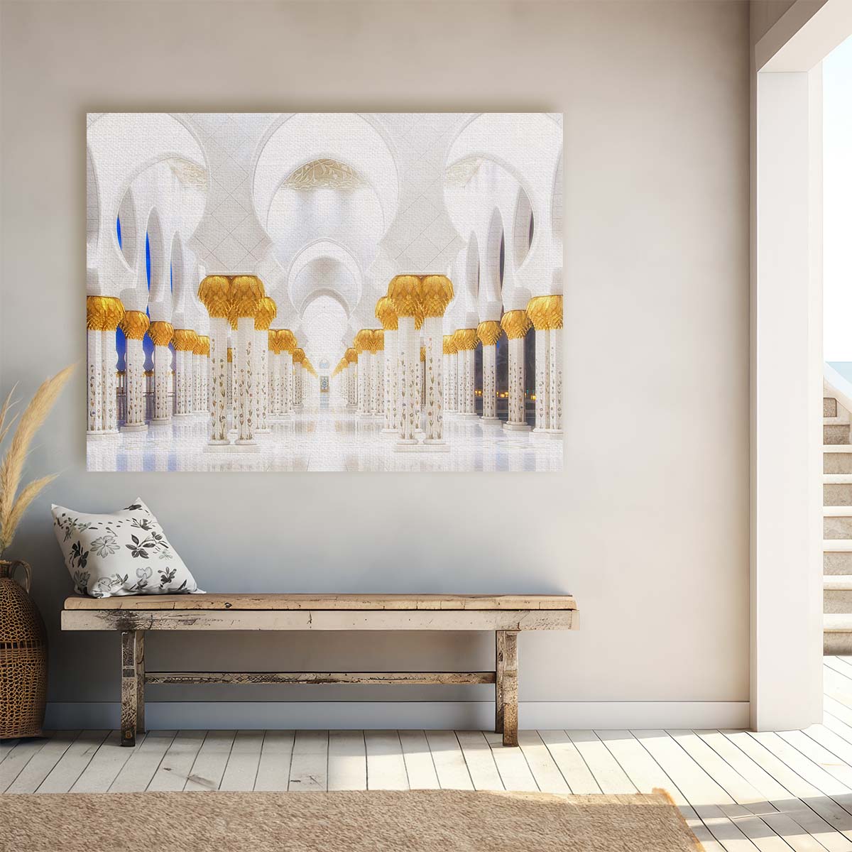 Majestic Sheikh Zayed Mosque Gold & White Wall Art by Luxuriance Designs. Made in USA.
