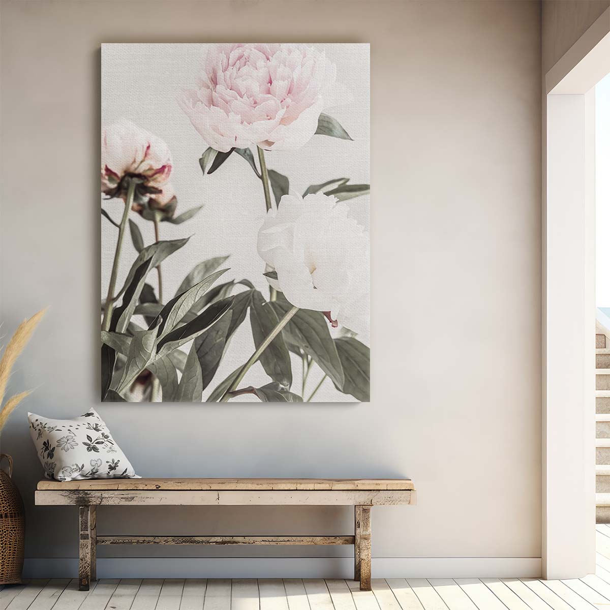 Botanical Peony Flowers Photography White & Pink Floral Still Life by Luxuriance Designs, made in USA