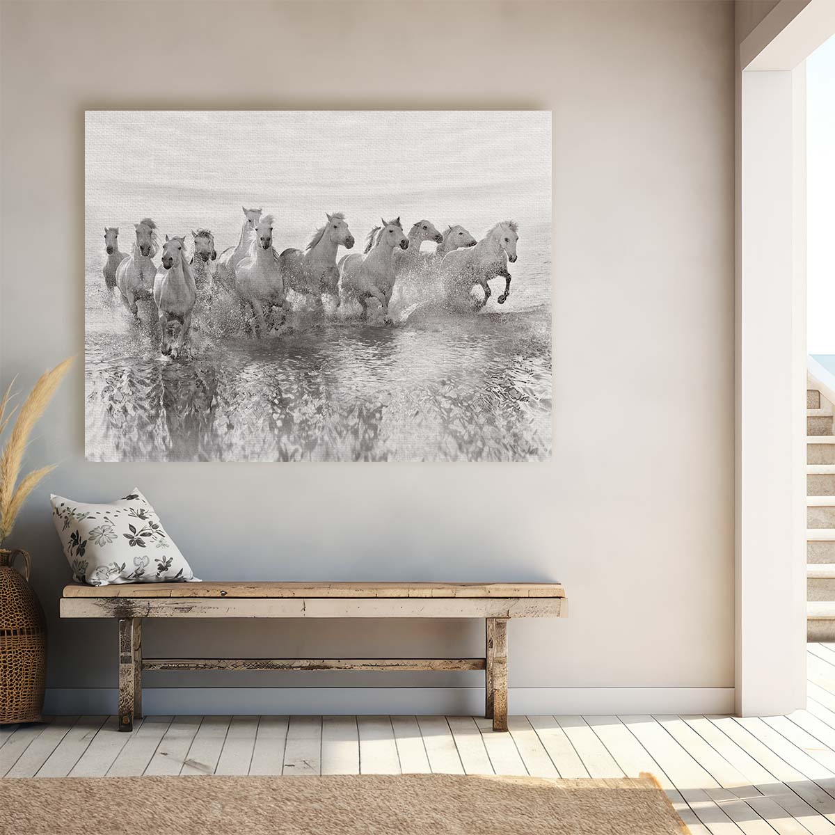 Dramatic Black & White Horse Beach Gallop Wall Art