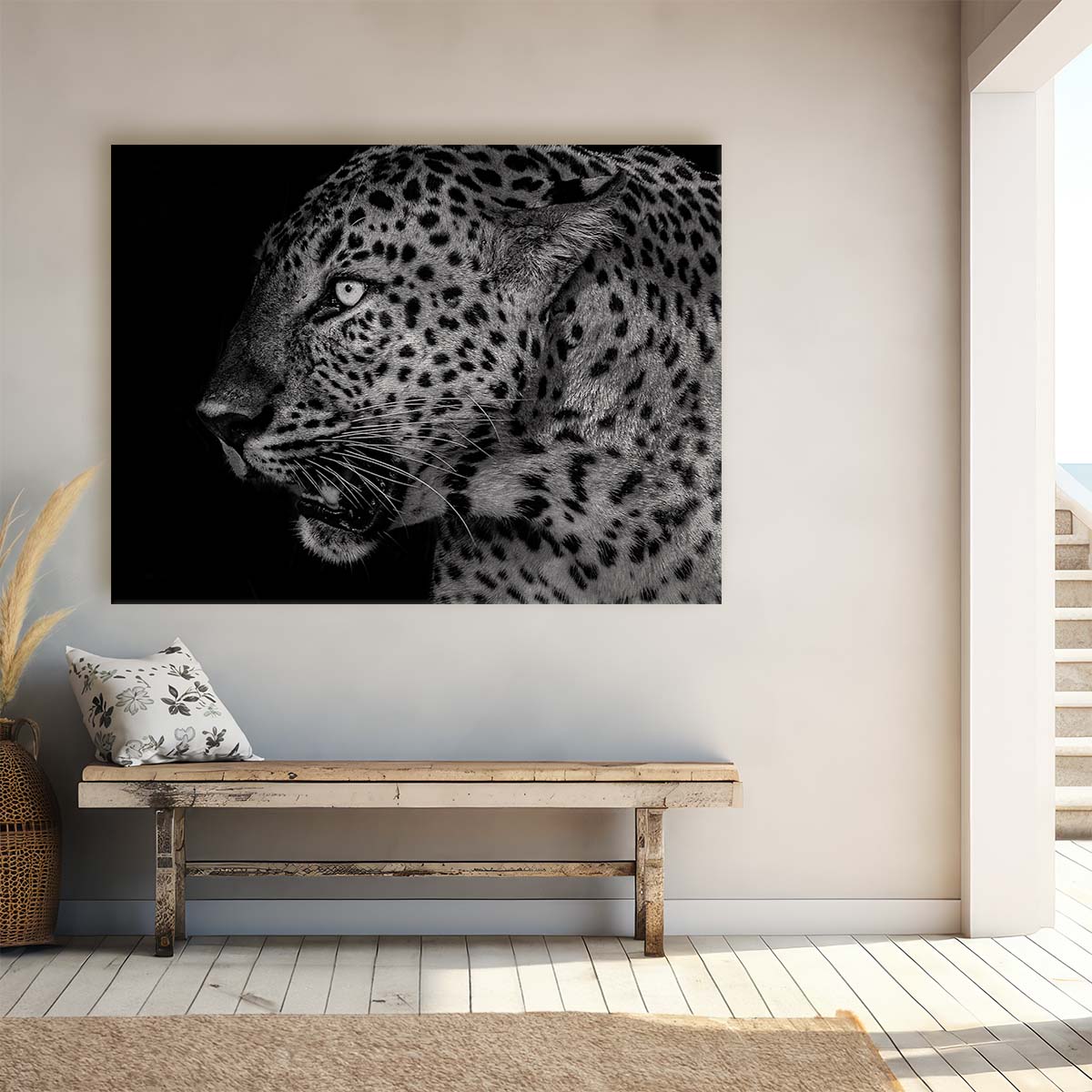 Black & White Leopard Profile Portrait Wall Art by Luxuriance Designs. Made in USA.