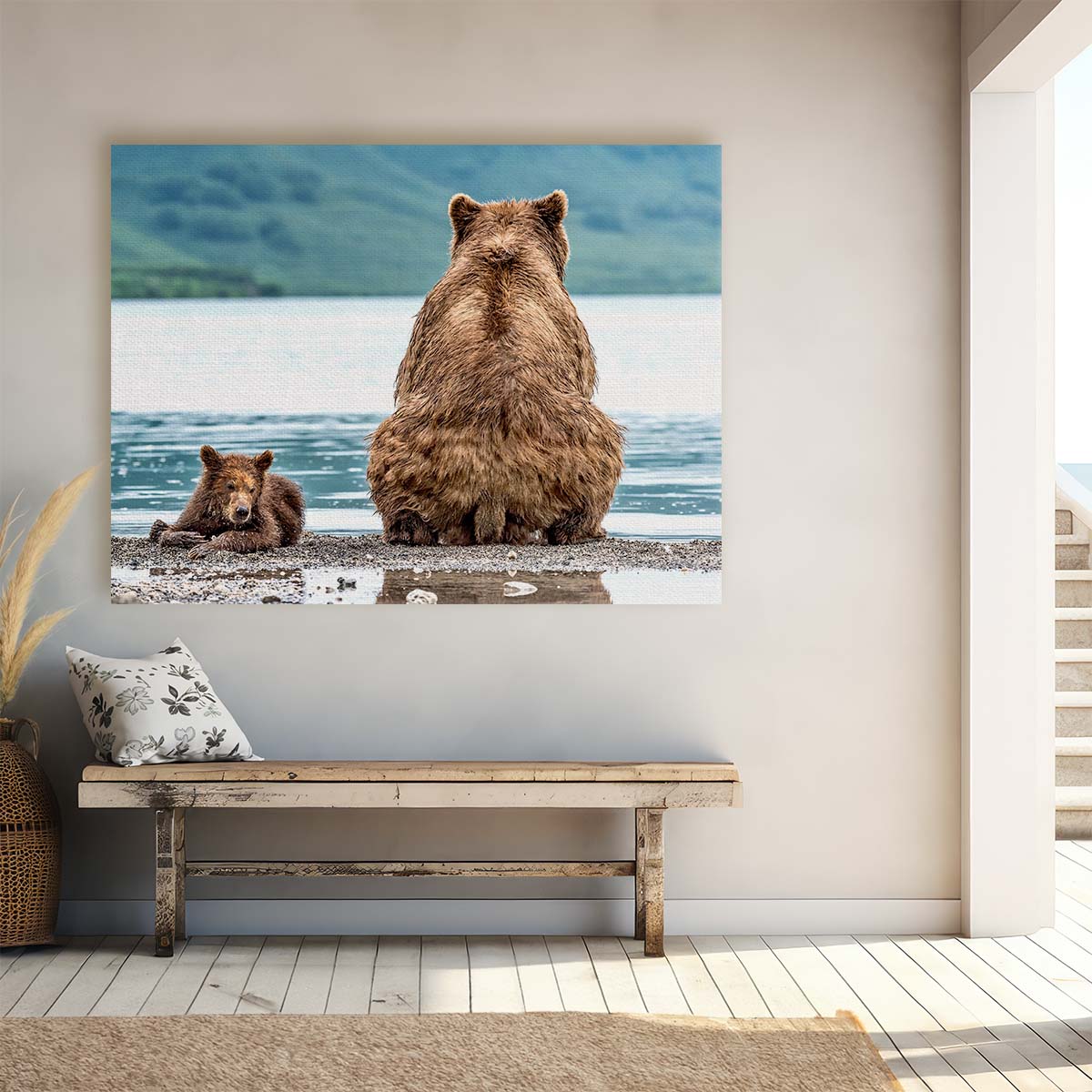 Kamchatka Bear Cubs Lakeside Fun Wall Art by Luxuriance Designs. Made in USA.
