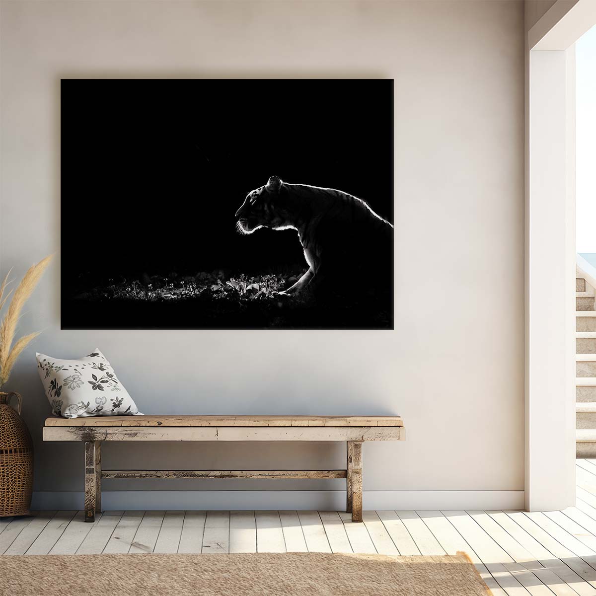 Minimalist Dark Lion Safari Wildlife Wall Art by Luxuriance Designs. Made in USA.