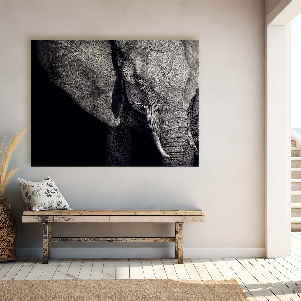 Monochrome African Elephant Matriarch Wall Art by Luxuriance Designs. Made in USA.