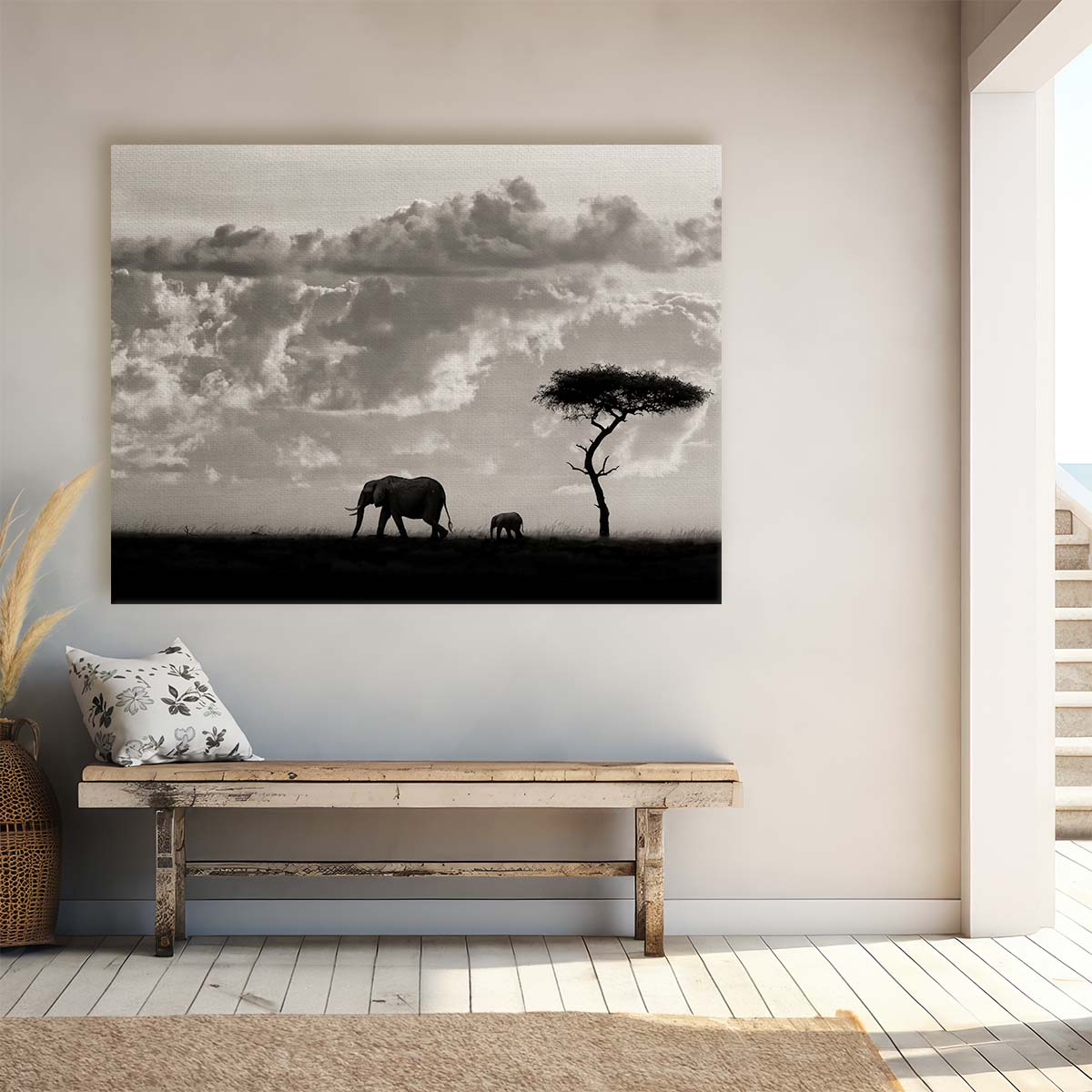 Majestic African Elephant Family Silhouette Wall Art by Luxuriance Designs. Made in USA.