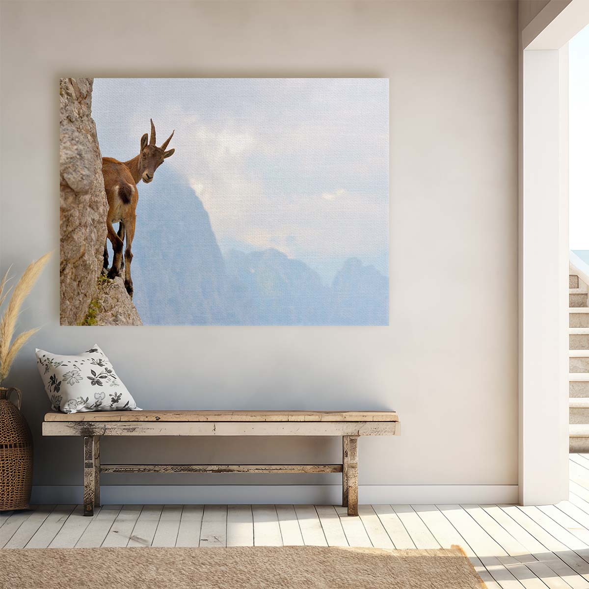 Alpine Ibex Balancing on Julian Alps Ridge Wall Art by Luxuriance Designs. Made in USA.