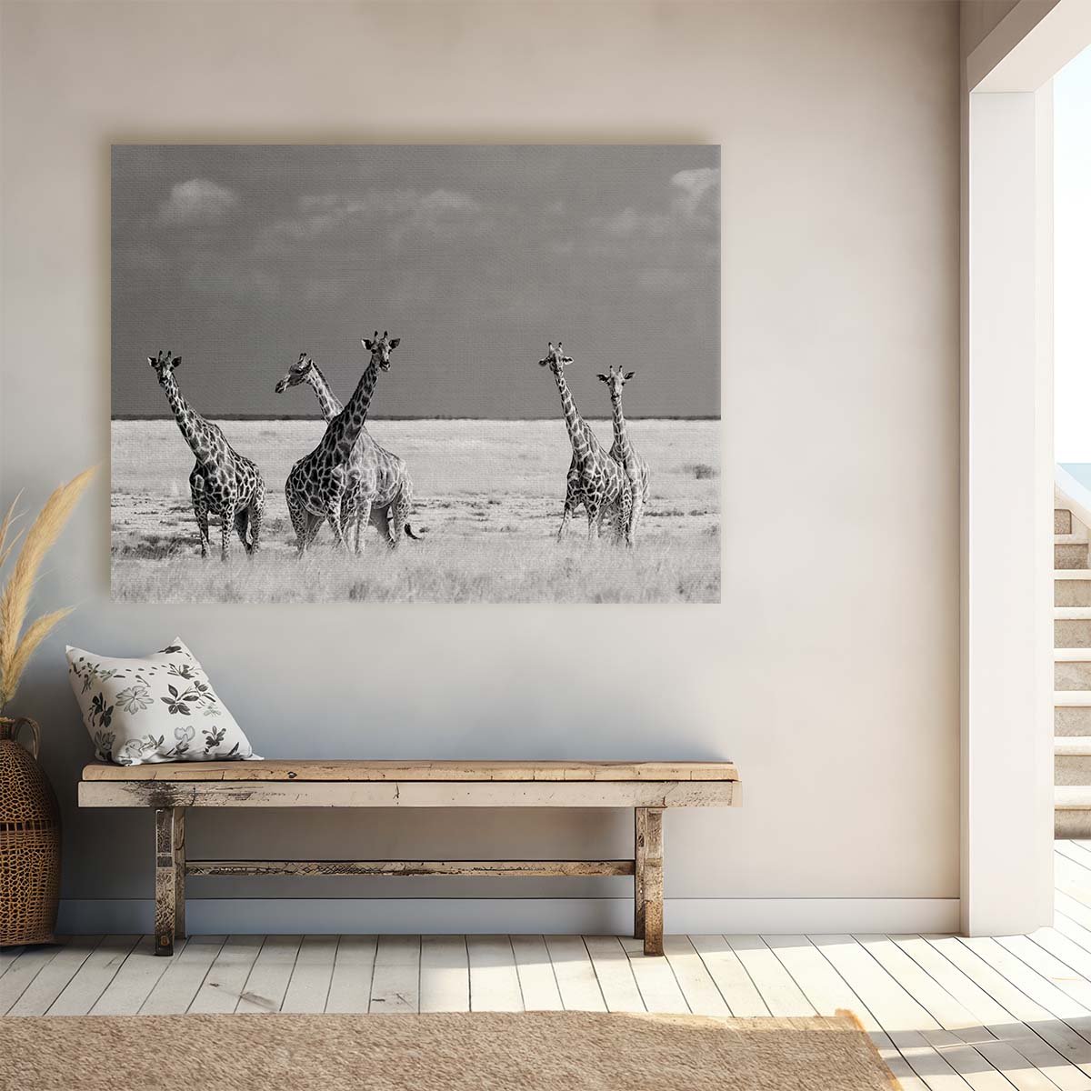 African Savanna Giraffe Family Monochrome Wall Art by Luxuriance Designs. Made in USA.