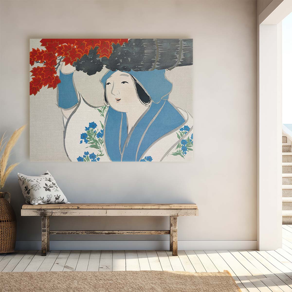 Momoyogusa Blue Woman Oil Painting by Kamisaka Sekka Wall Art