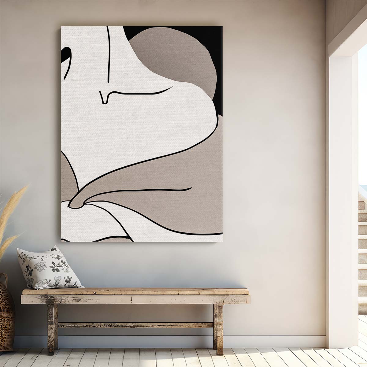 Mid-Century Beige Female Shoulder Abstract Illustration Art by Luxuriance Designs, made in USA