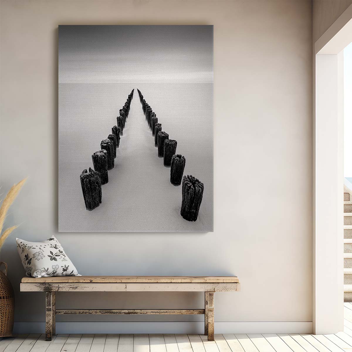 Minimalistic Black and White Coastal Landscape Photography Art by Luxuriance Designs, made in USA