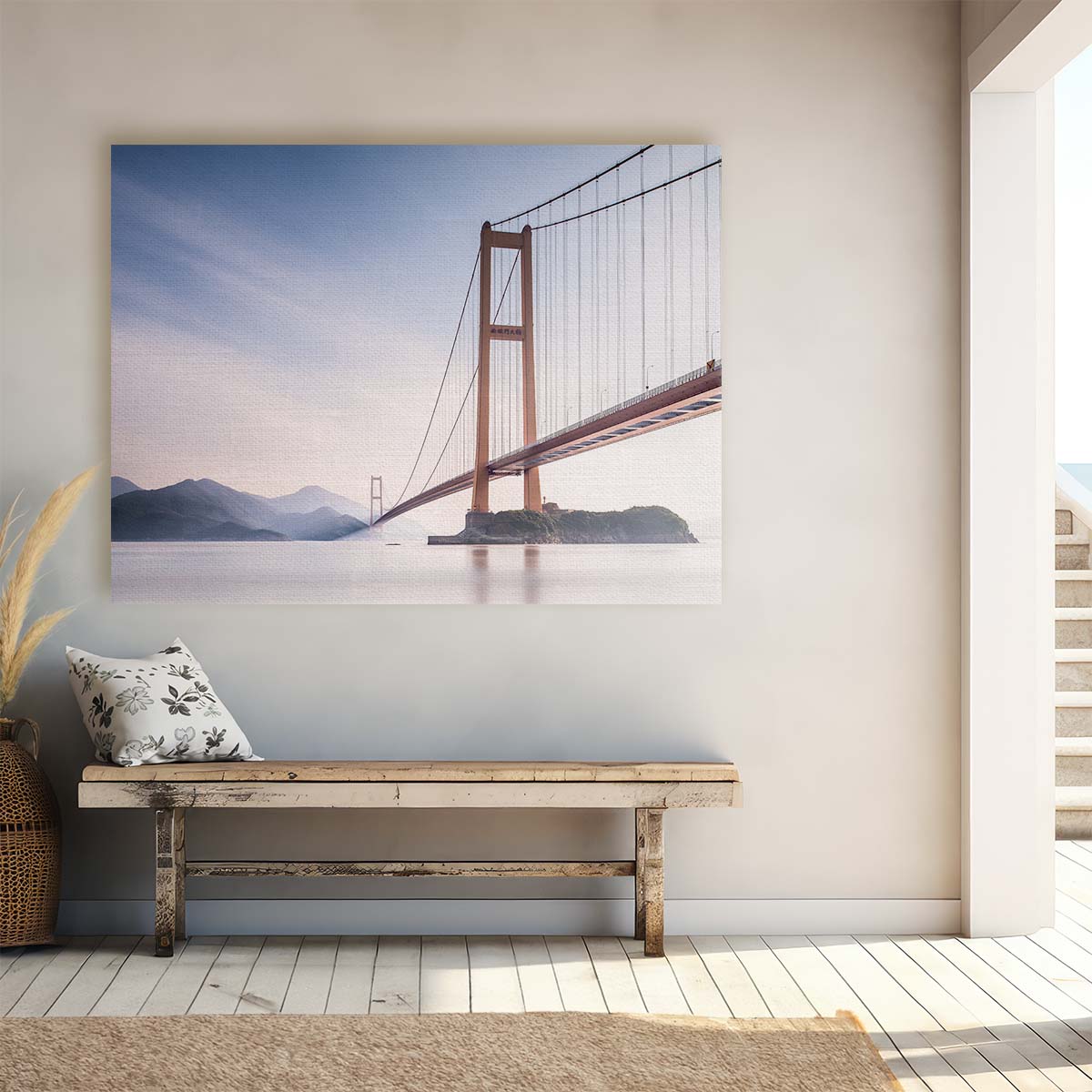 Misty Xihou Bridge & Moon Bay China Seascape Wall Art by Luxuriance Designs. Made in USA.