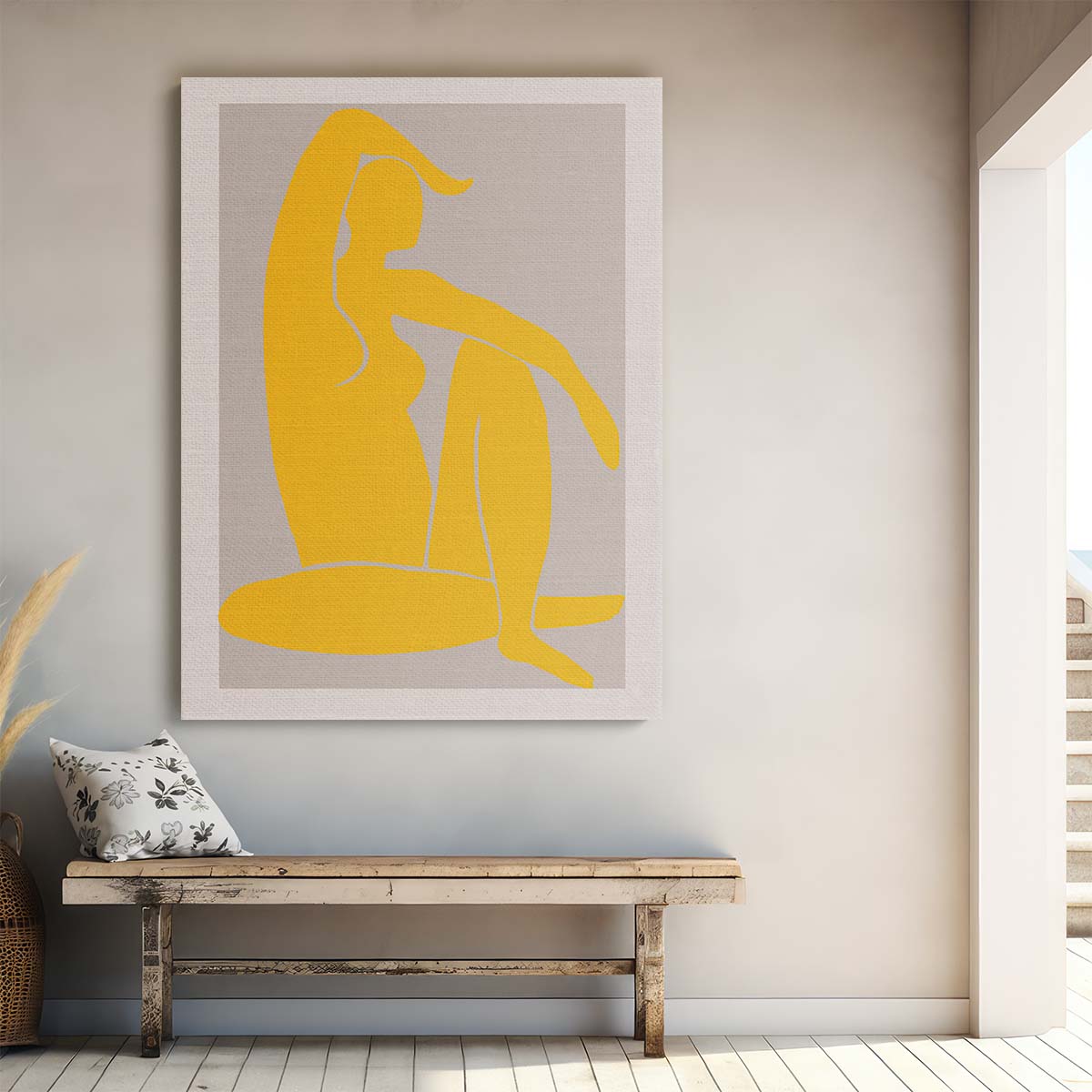 Mid-Century Yellow Woman Portrait Illustration, Figurative Wall Art by Luxuriance Designs, made in USA