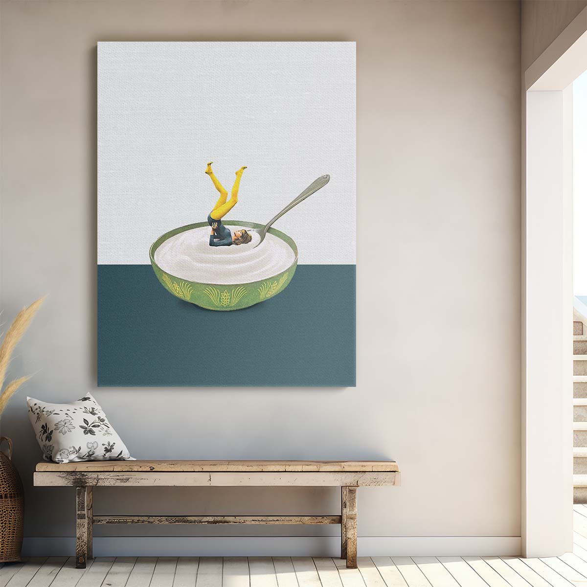 Surreal Yoga Woman Breakfast Illustration by Maarten Leon by Luxuriance Designs, made in USA