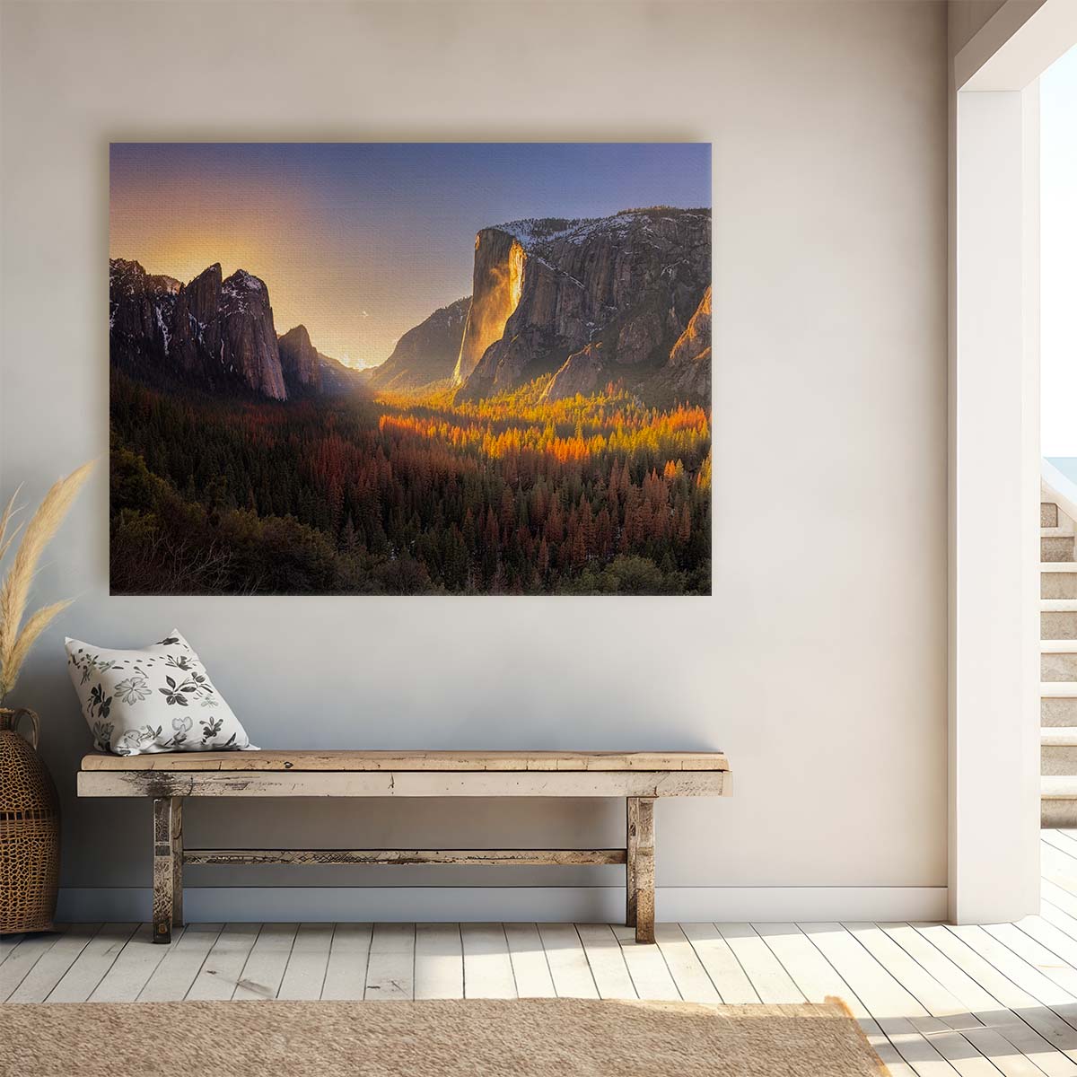 Yosemite Firefall Autumn Glow Panoramic Wall Art by Luxuriance Designs. Made in USA.