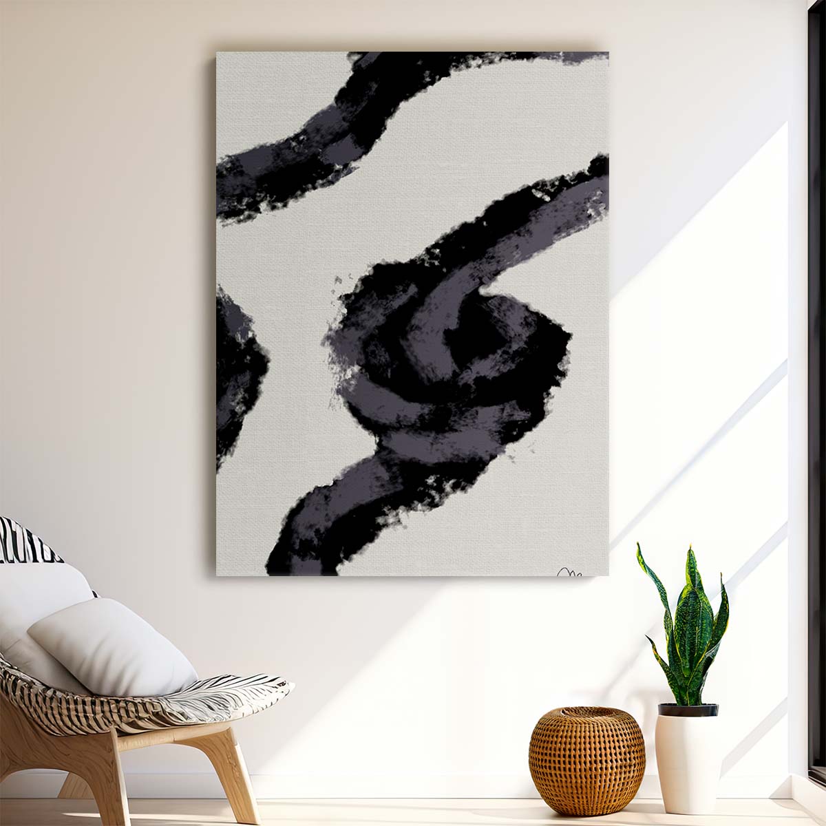 Abstract Illustration Painting Black Rope with Colorful Brush Strokes by Luxuriance Designs, made in USA