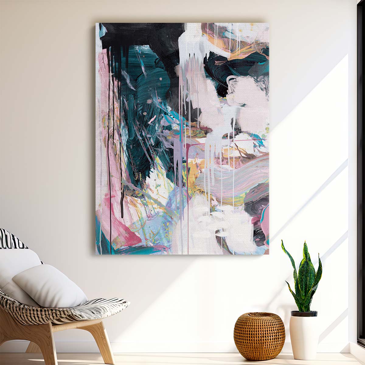 Dan Hobday's Minimalistic Abstract Illustration Blue Pink Dripping Painting by Luxuriance Designs, made in USA