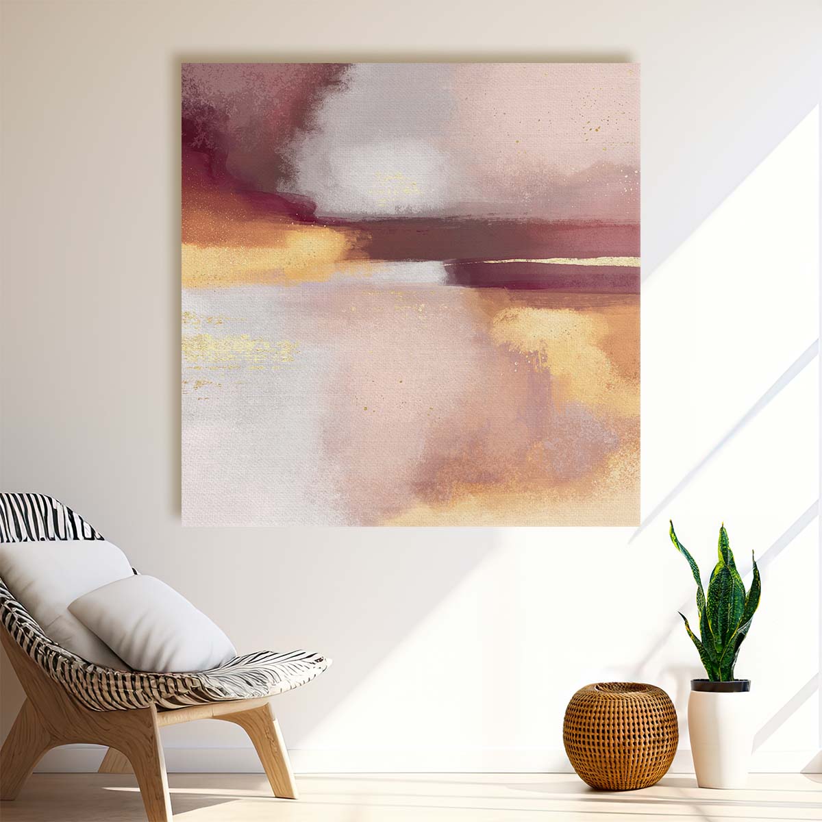Sunset in Golden Burgundy Abstract Canvas Illustration Wall Art by Luxuriance Designs. Made in USA.