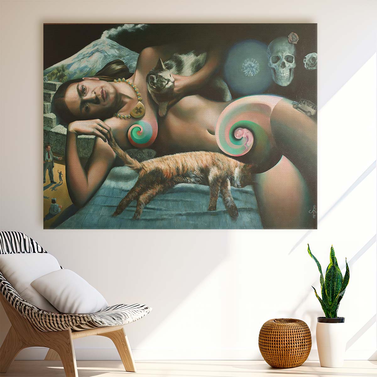 Frida Kahlo Surrealist Cubist Fantasy Oil Wall Art by Luxuriance Designs. Made in USA.