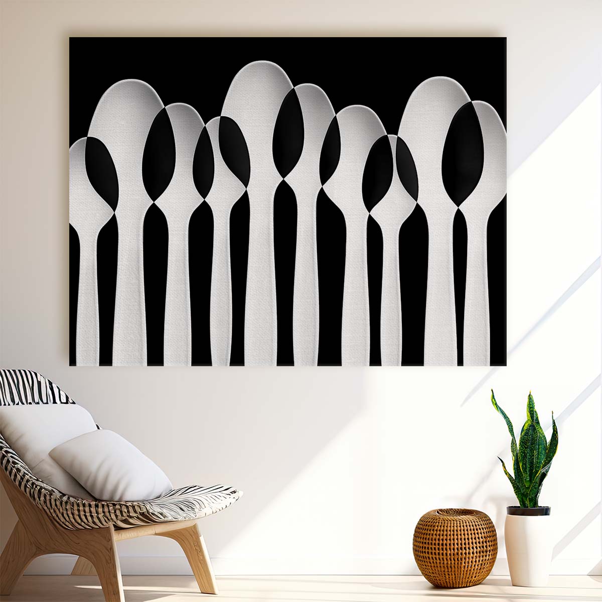 Monochrome Zebra & Forest Spoon Pattern Wall Art by Luxuriance Designs. Made in USA.