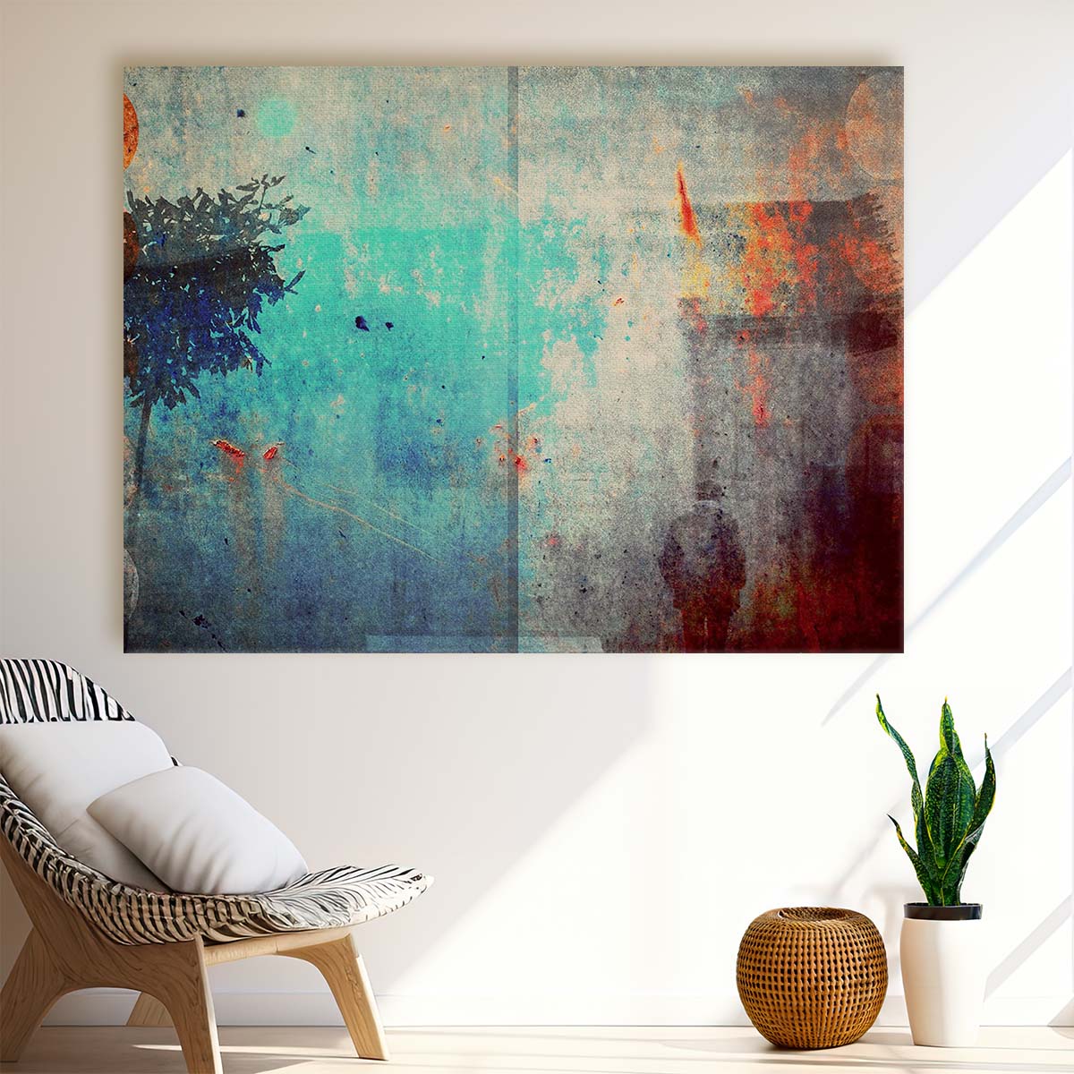 Emotive Blue Grunge Montage with Shadows Wall Art by Luxuriance Designs. Made in USA.