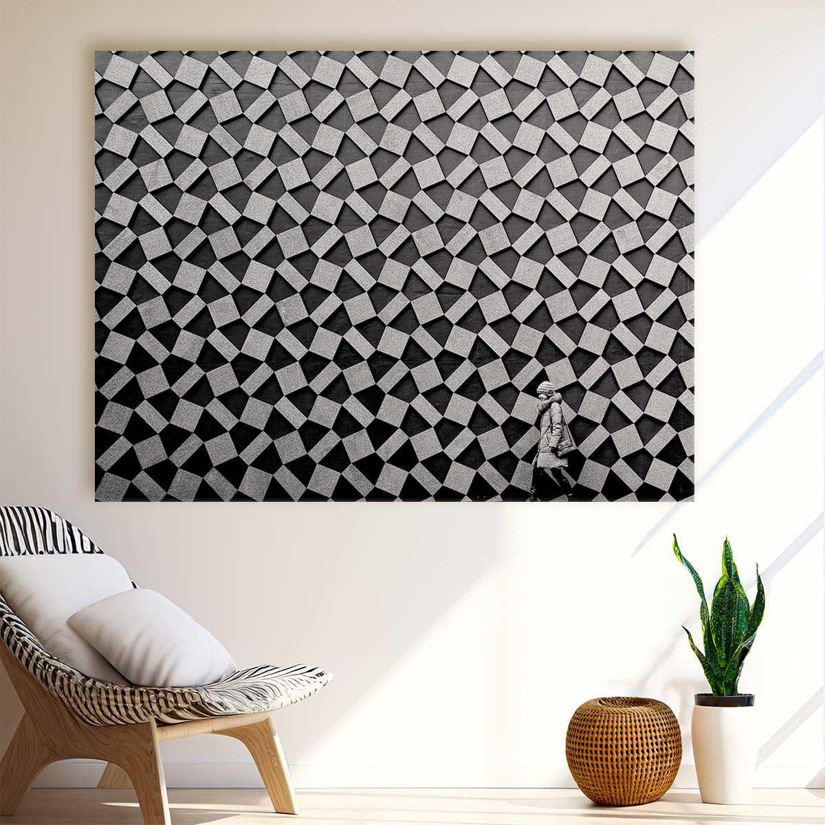 Monochrome Urban Geometry Japanese Street Wall Art by Luxuriance Designs. Made in USA.