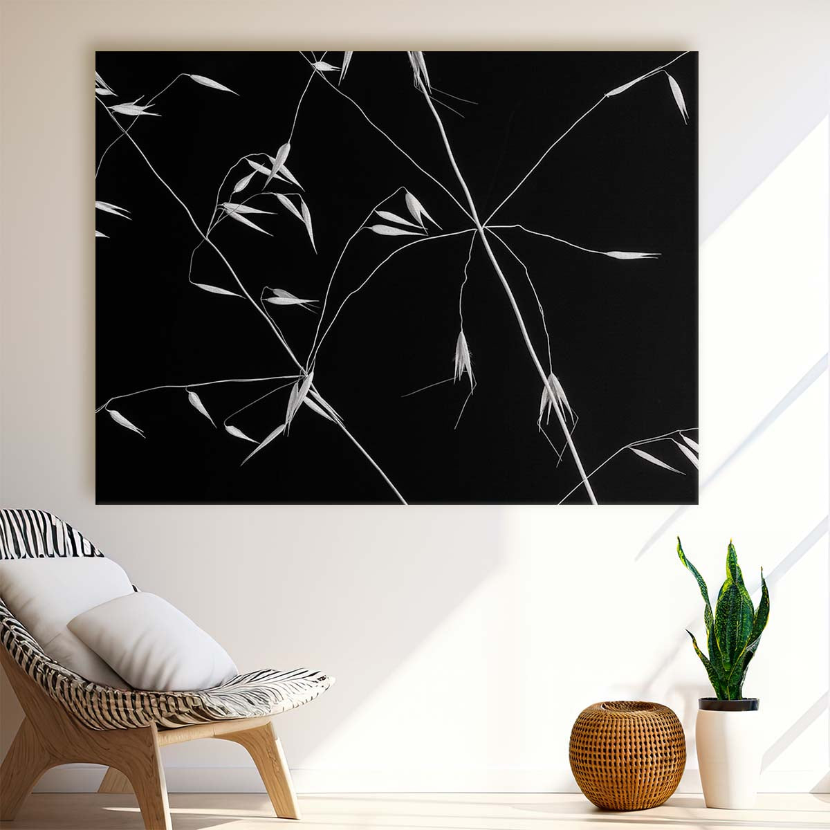 Monochrome Wheat Pattern Abstract Lines Wall Art by Luxuriance Designs. Made in USA.