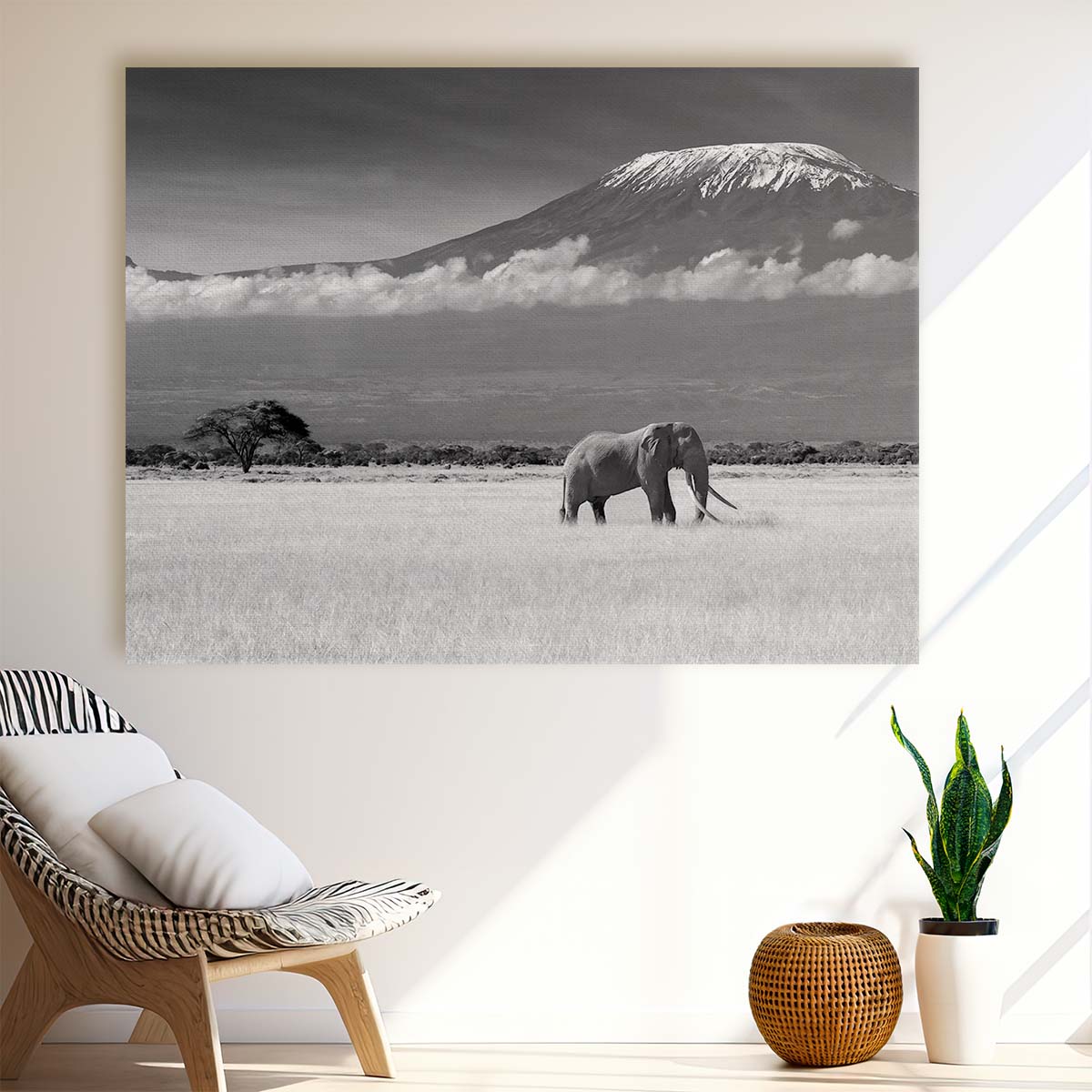 Majestic African Elephant & Kilimanjaro Wall Art by Luxuriance Designs. Made in USA.