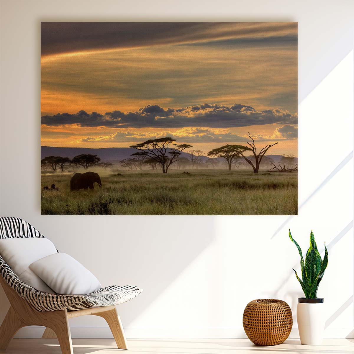 Serengeti Sunset Elephant Safari Wildlife Photography Wall Art