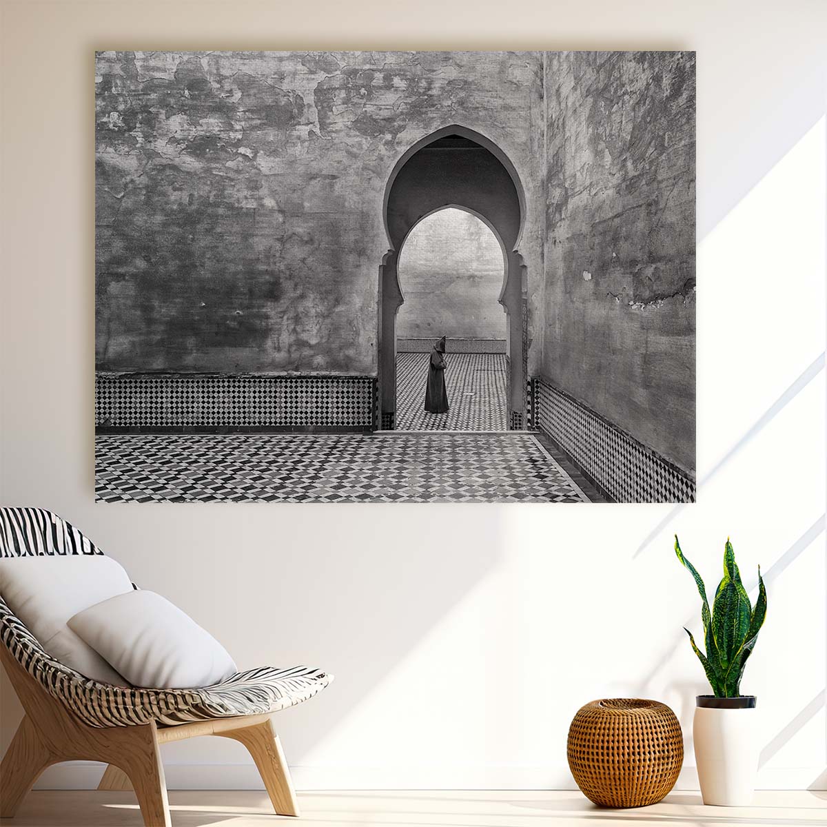 Moroccan Historic Arches & Tiles Monochrome Wall Art by Luxuriance Designs. Made in USA.