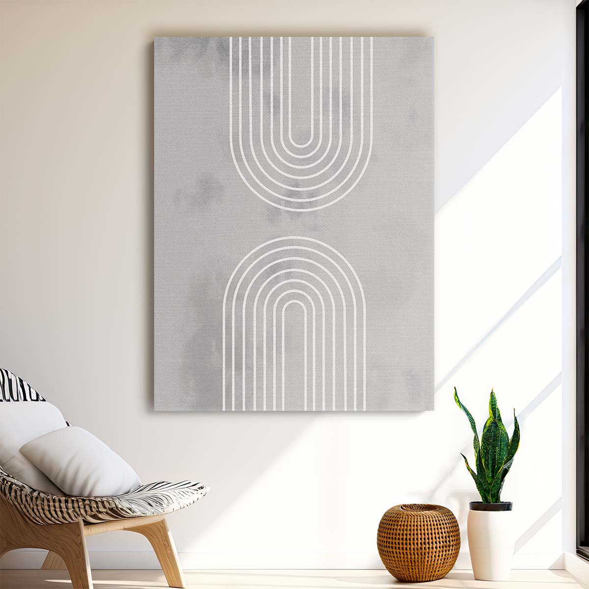 Mid-Century Geometric Arch Illustration in Monochrome Abstract Art by Luxuriance Designs, made in USA