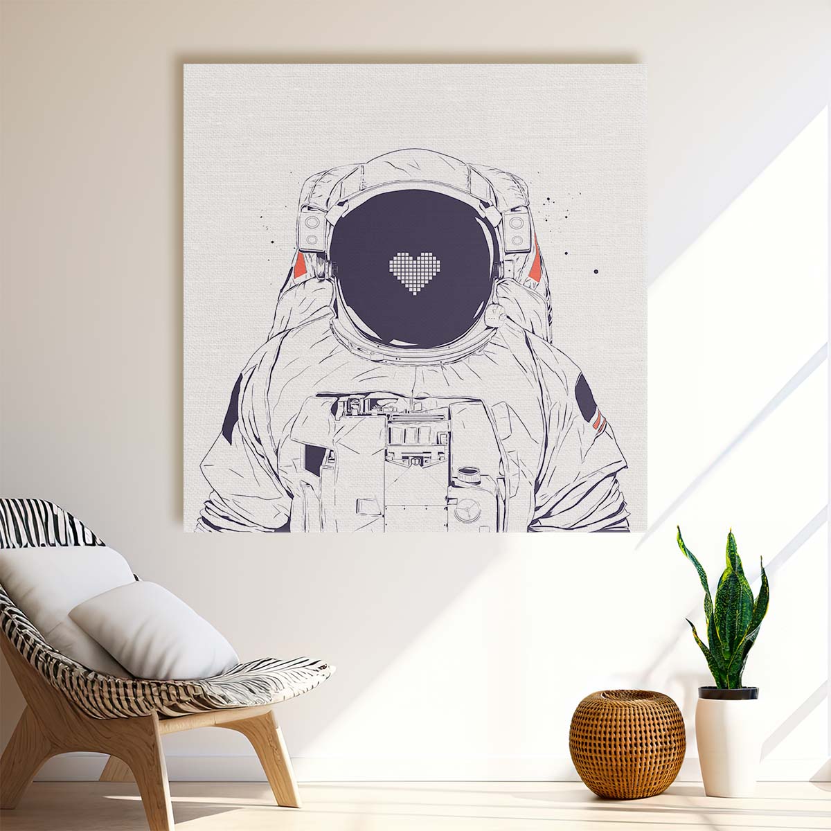 Starry Sky Embrace Romantic Astronaut Couple Illustration Wall Art by Luxuriance Designs. Made in USA.