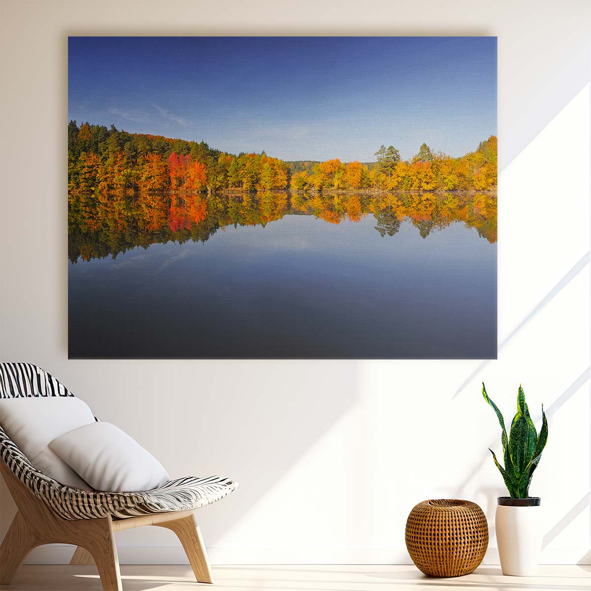 Colorful Autumn Lake & Forest Panorama Wall Art by Luxuriance Designs. Made in USA.