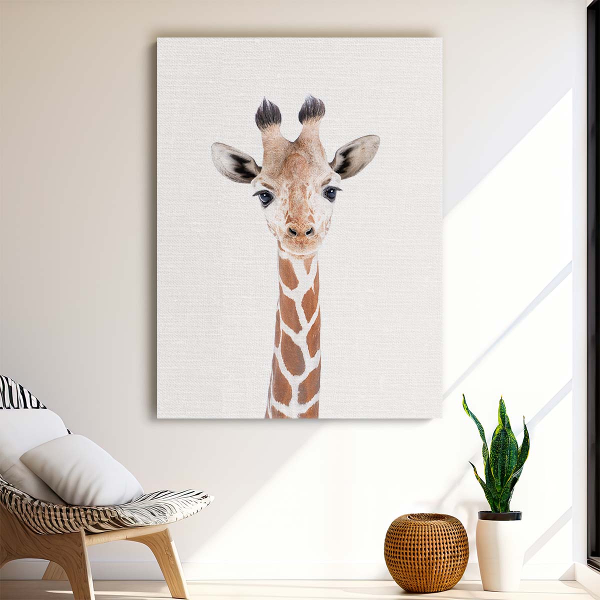 Bright Baby Giraffe Animal Portrait Photography on White Background by Luxuriance Designs, made in USA