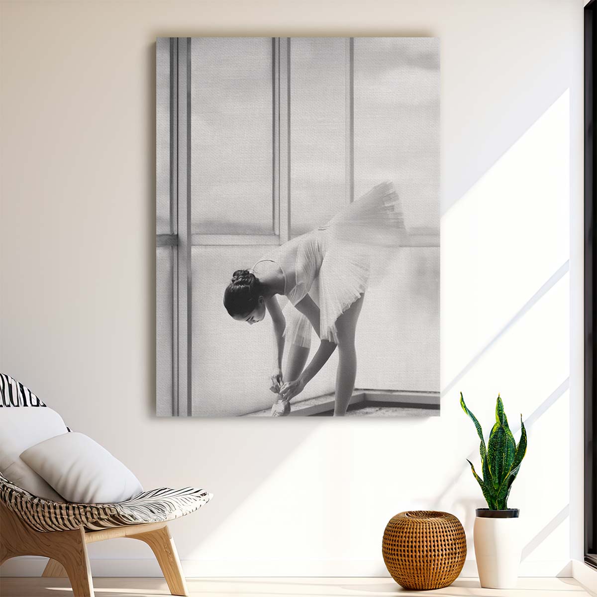 Graceful Ballerina Preparation Dance, Black and White Photography Art by Luxuriance Designs, made in USA